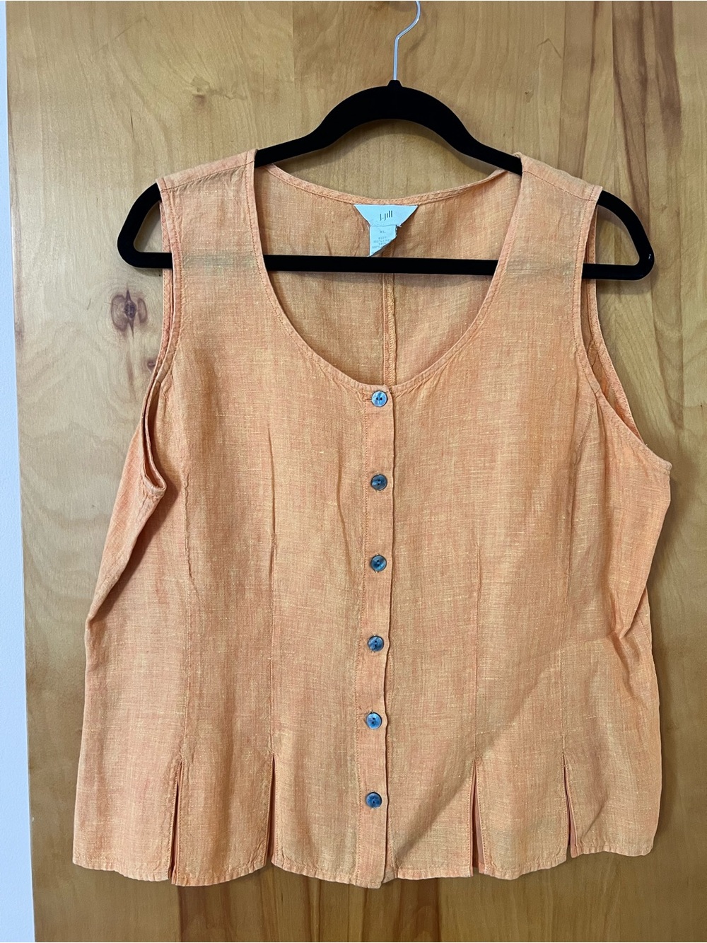 J. Jill Peach Sleeveless Button-Front Linen Blend Top